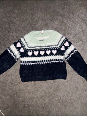Victoria's Secret Mint, Black & Pink Heart Fair Isle Sweater